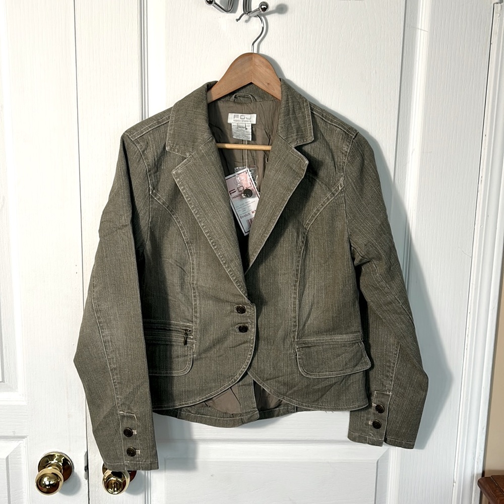 NWT FDJ FRENCH DRESSING DENIM STRETCH JACKET IN LIGHT OLIVE GREEN IN SIZE M